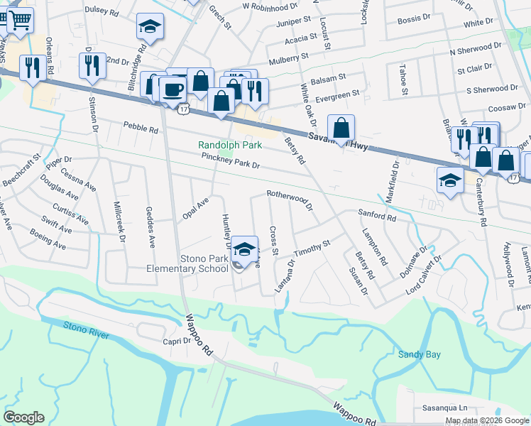 map of restaurants, bars, coffee shops, grocery stores, and more near 403 Cross Street in Charleston