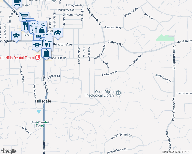 map of restaurants, bars, coffee shops, grocery stores, and more near 971 Cosmo Avenue in El Cajon