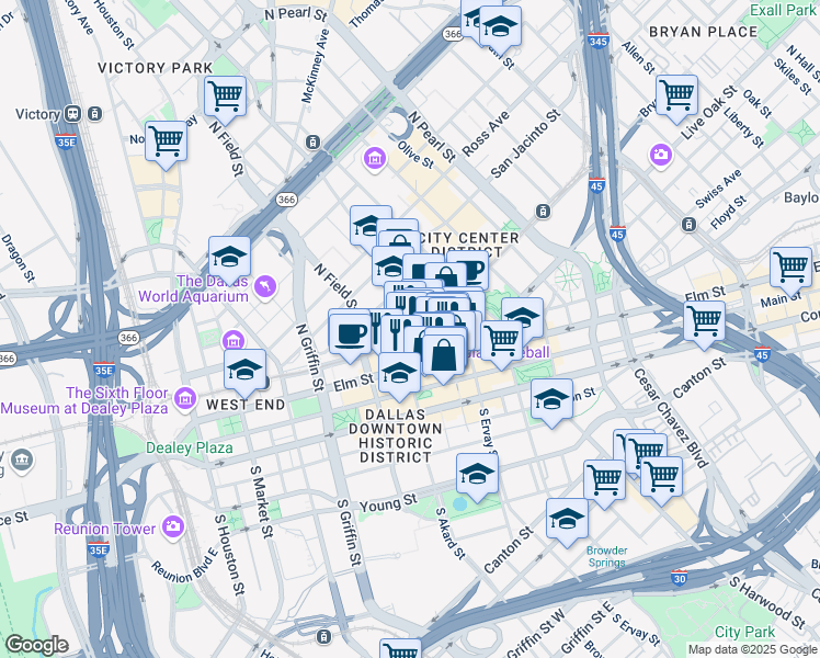 map of restaurants, bars, coffee shops, grocery stores, and more near in Dallas
