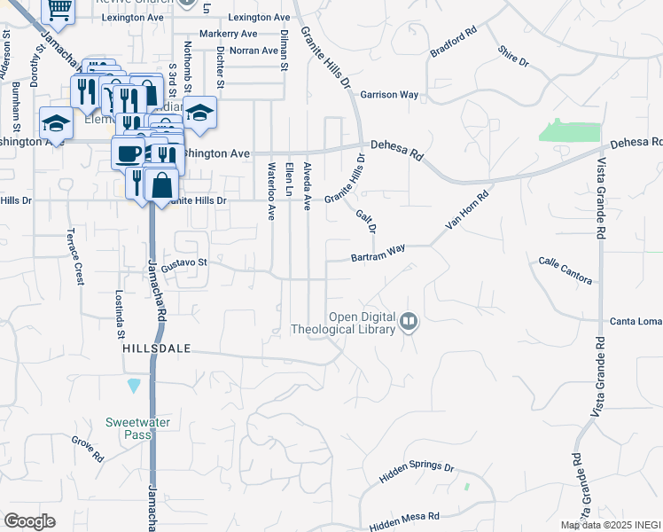 map of restaurants, bars, coffee shops, grocery stores, and more near 971 Cosmo Avenue in El Cajon