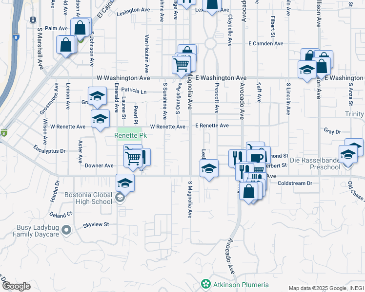 map of restaurants, bars, coffee shops, grocery stores, and more near 950 South Magnolia Avenue in El Cajon