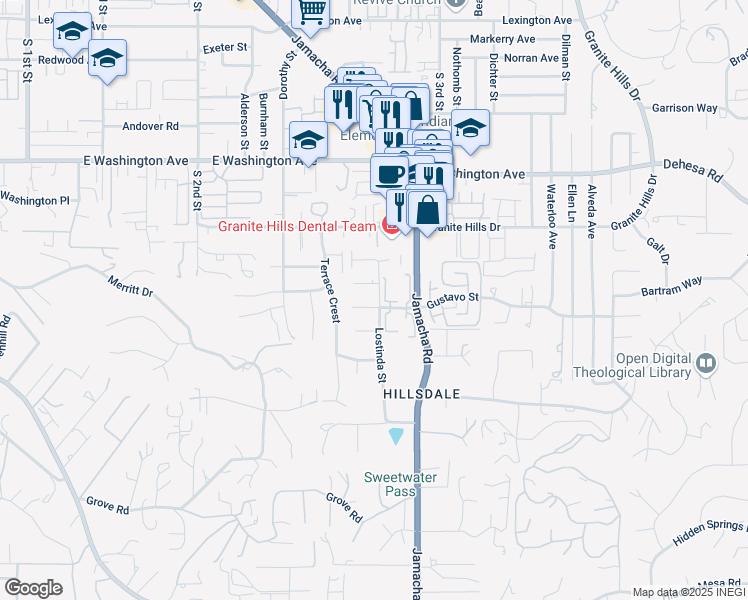 map of restaurants, bars, coffee shops, grocery stores, and more near 1454 Gustavo Street in El Cajon