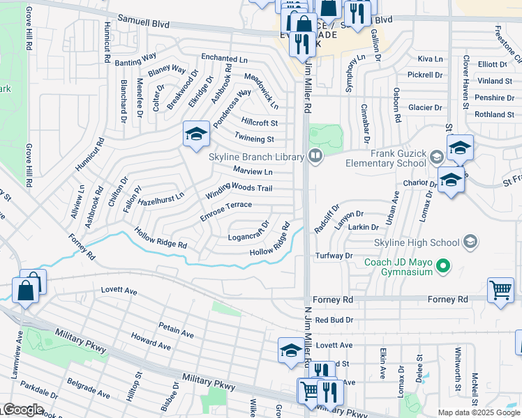 map of restaurants, bars, coffee shops, grocery stores, and more near 5743 Russcrest Drive in Dallas