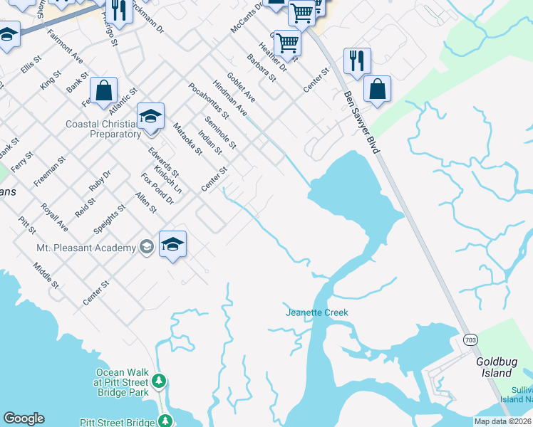 map of restaurants, bars, coffee shops, grocery stores, and more near 785 Post Oak Drive in Mount Pleasant