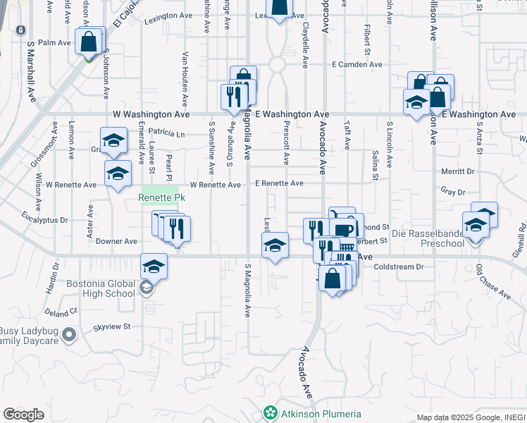 map of restaurants, bars, coffee shops, grocery stores, and more near 999 Leslie Road in El Cajon