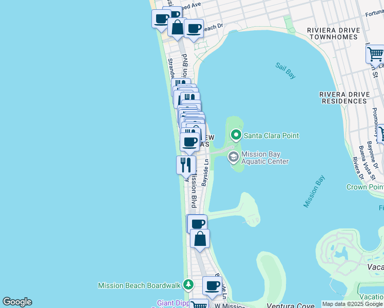 map of restaurants, bars, coffee shops, grocery stores, and more near 815 Santa Clara Place in San Diego