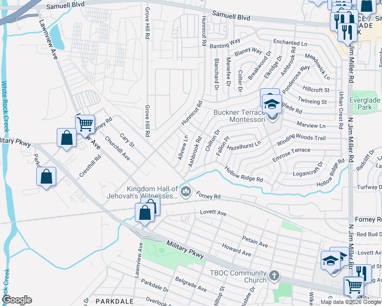 map of restaurants, bars, coffee shops, grocery stores, and more near 6926 Allview Lane in Dallas