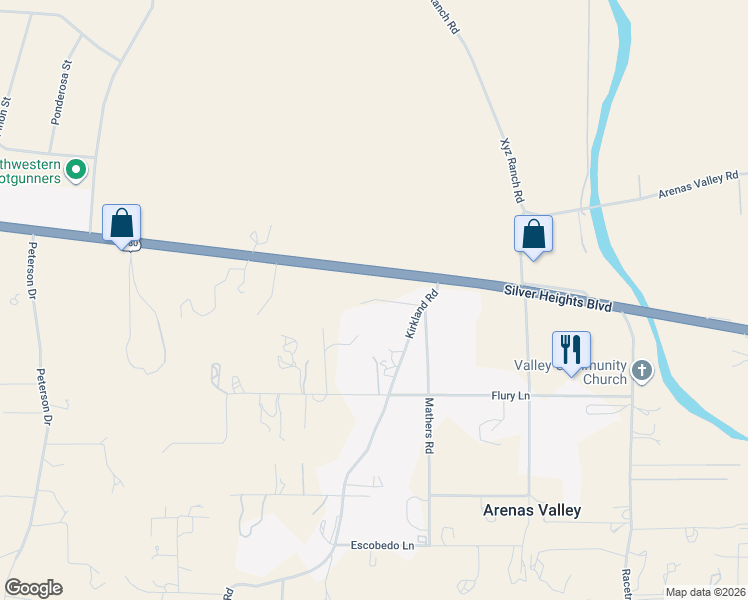 map of restaurants, bars, coffee shops, grocery stores, and more near 11 Oakridge Drive in Silver City