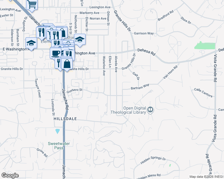 map of restaurants, bars, coffee shops, grocery stores, and more near 982 Alveda Avenue in El Cajon