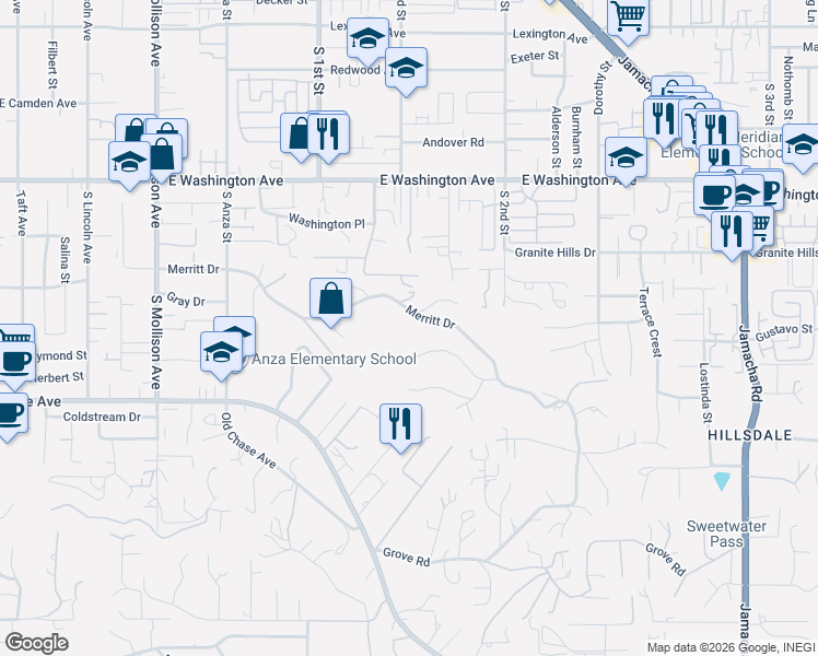 map of restaurants, bars, coffee shops, grocery stores, and more near 1207 Merritt Drive in El Cajon