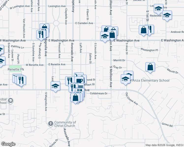 map of restaurants, bars, coffee shops, grocery stores, and more near 639 Ruby Street in El Cajon