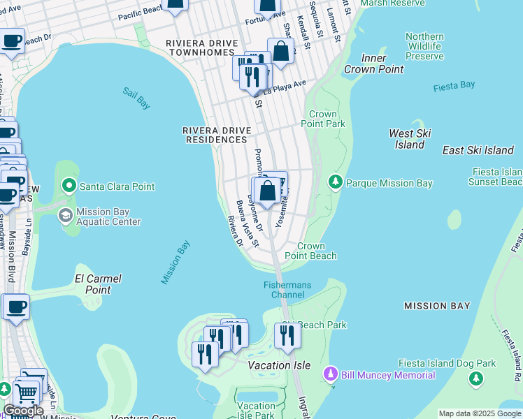 map of restaurants, bars, coffee shops, grocery stores, and more near 3456 Ingraham Street in San Diego
