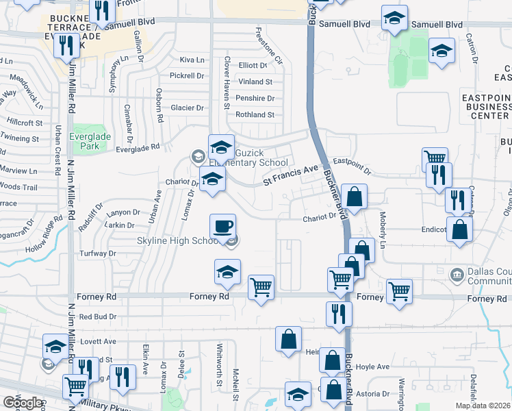 map of restaurants, bars, coffee shops, grocery stores, and more near 4619 Raleigh Dalton Road in Dallas