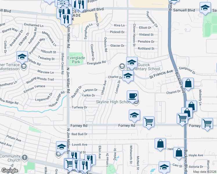 map of restaurants, bars, coffee shops, grocery stores, and more near 4938 Urban Avenue in Dallas