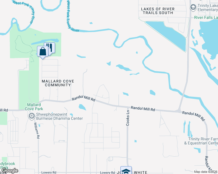 map of restaurants, bars, coffee shops, grocery stores, and more near 140 Rockin River Drive in Fort Worth