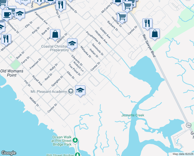 map of restaurants, bars, coffee shops, grocery stores, and more near 656 Gate Post Drive in Mount Pleasant