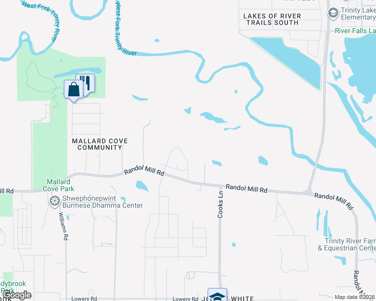 map of restaurants, bars, coffee shops, grocery stores, and more near 140 Rockin River Drive in Fort Worth