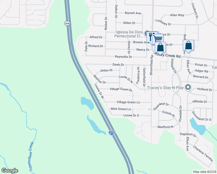 map of restaurants, bars, coffee shops, grocery stores, and more near 2824 Village Green Drive in Macon