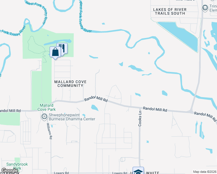 map of restaurants, bars, coffee shops, grocery stores, and more near 7429 Randol Mill Road in Fort Worth