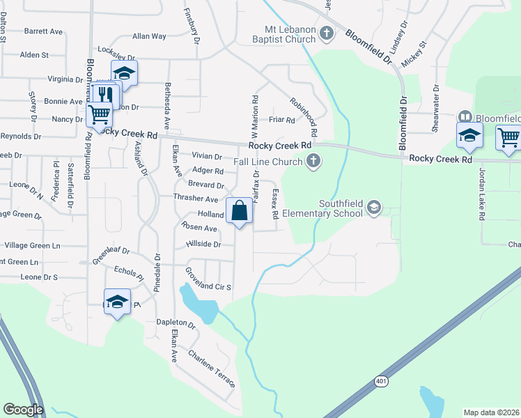 map of restaurants, bars, coffee shops, grocery stores, and more near 4330 Fairfax Drive in Macon
