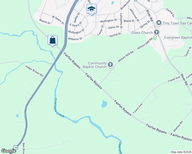 map of restaurants, bars, coffee shops, grocery stores, and more near 4232 Fairfax Bypass in Valley