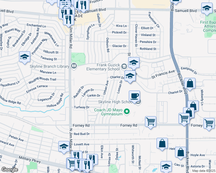 map of restaurants, bars, coffee shops, grocery stores, and more near 4938 Urban Avenue in Dallas