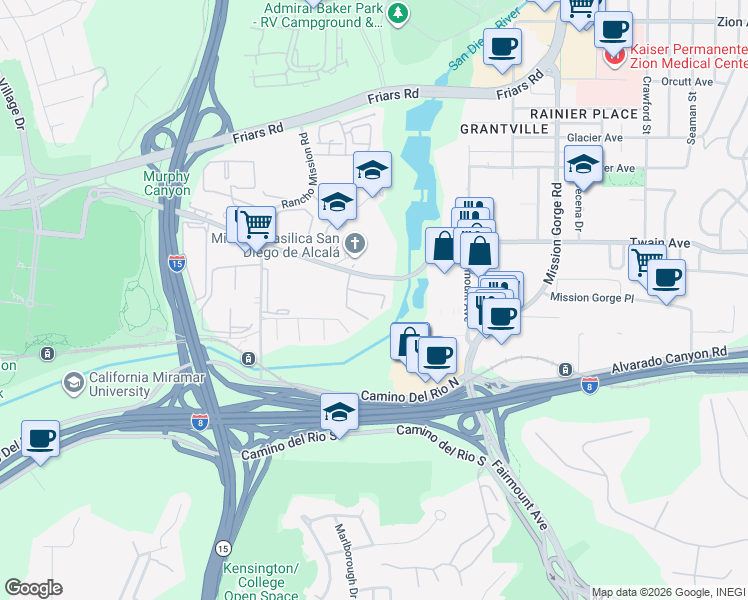 map of restaurants, bars, coffee shops, grocery stores, and more near 10767 Caminito Bravura in San Diego