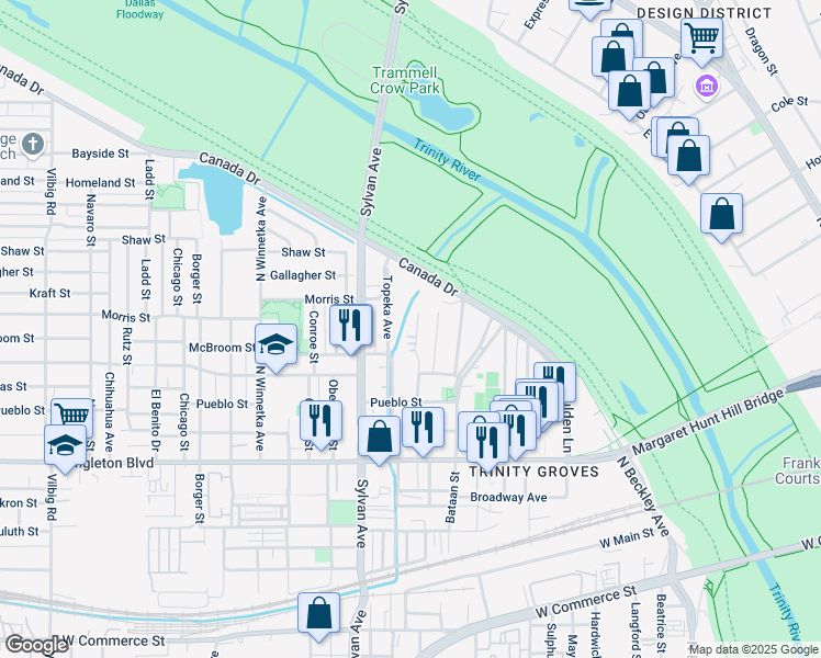 map of restaurants, bars, coffee shops, grocery stores, and more near 3325 Parvia Avenue in Dallas