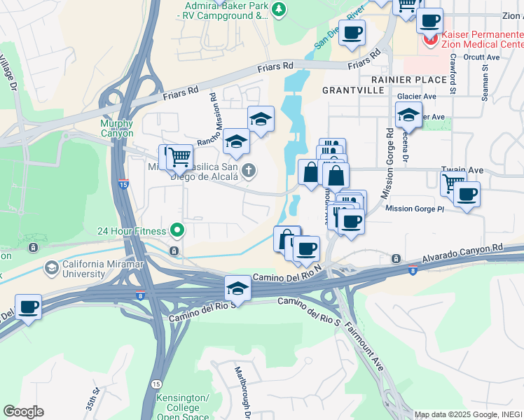 map of restaurants, bars, coffee shops, grocery stores, and more near 10744 Caminito Bravura in San Diego