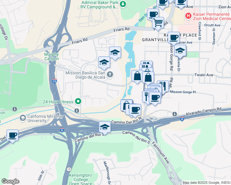 map of restaurants, bars, coffee shops, grocery stores, and more near 10744 Caminito Bravura in San Diego