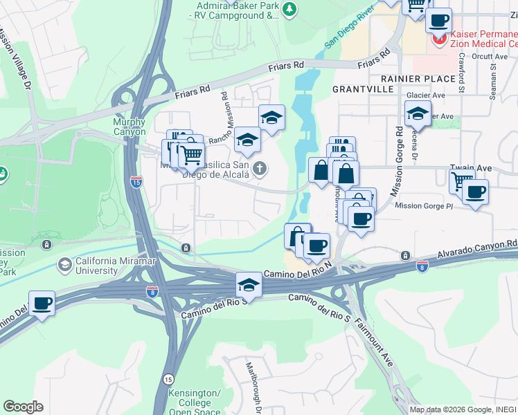 map of restaurants, bars, coffee shops, grocery stores, and more near 5991 Caminito Yucatan in San Diego