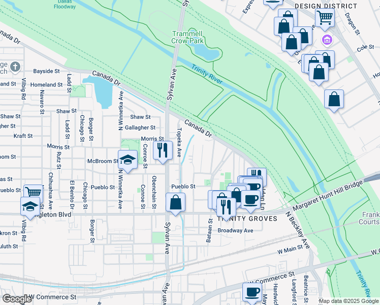 map of restaurants, bars, coffee shops, grocery stores, and more near 3325 Parvia Avenue in Dallas