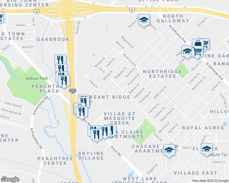 map of restaurants, bars, coffee shops, grocery stores, and more near 1248 Redman Avenue in Mesquite
