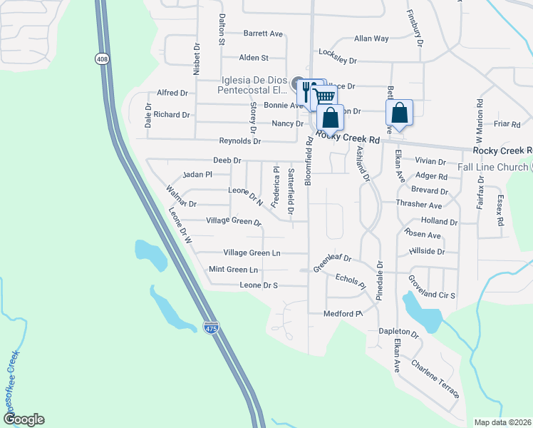map of restaurants, bars, coffee shops, grocery stores, and more near 2749 Village Green Drive in Macon