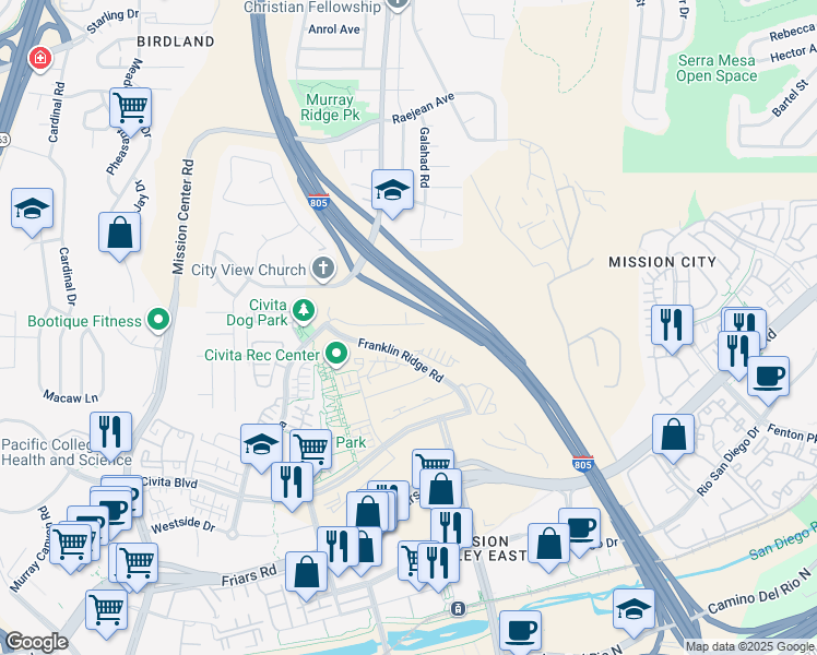 map of restaurants, bars, coffee shops, grocery stores, and more near 2929 Via Alta Place in San Diego