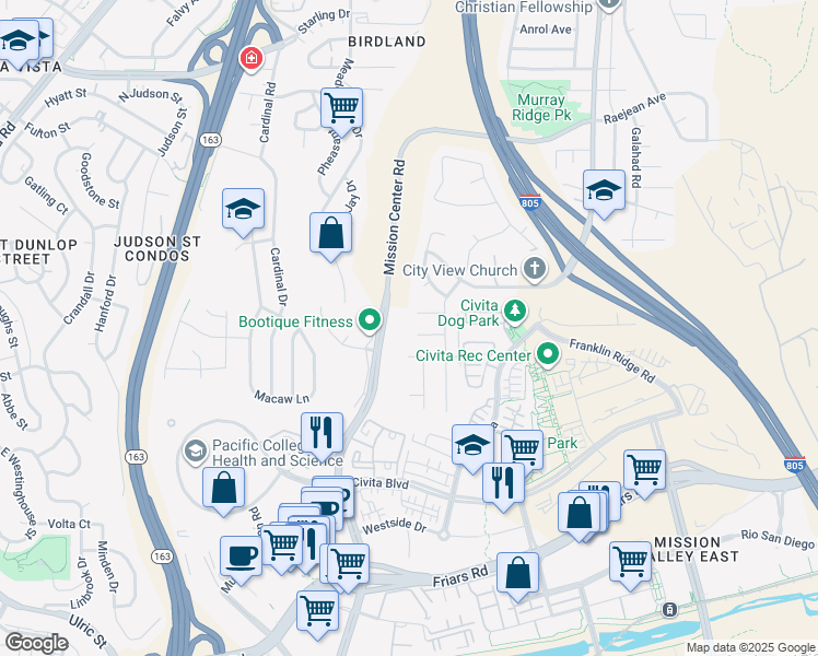map of restaurants, bars, coffee shops, grocery stores, and more near 8232 Polizzi Place in San Diego