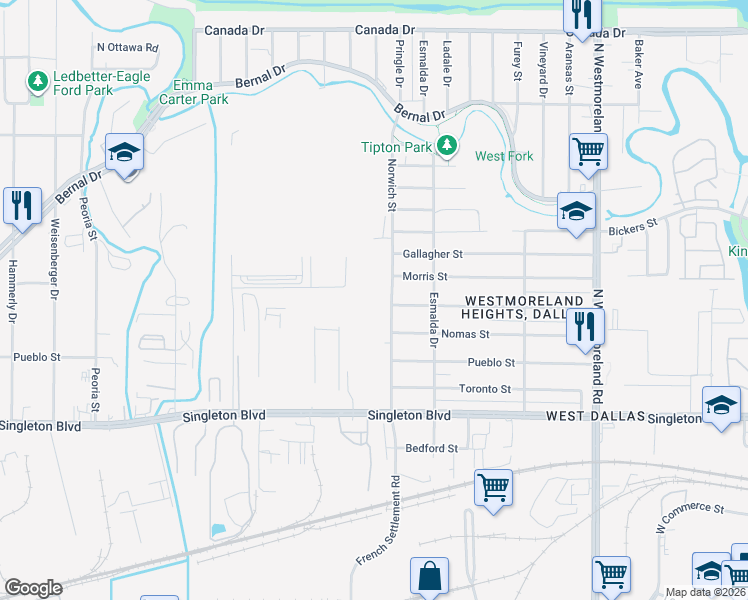 map of restaurants, bars, coffee shops, grocery stores, and more near in Dallas