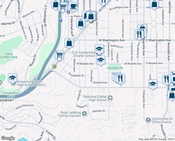 map of restaurants, bars, coffee shops, grocery stores, and more near 995 Lemon Avenue in El Cajon