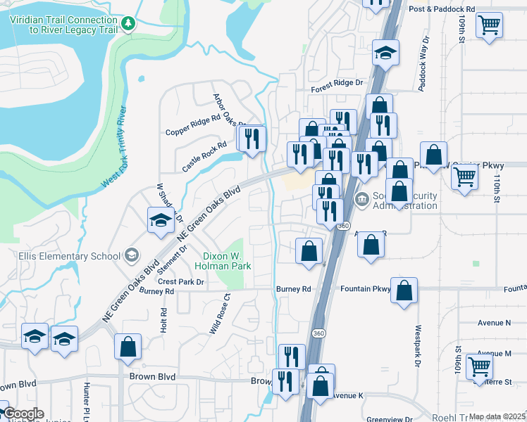 map of restaurants, bars, coffee shops, grocery stores, and more near 2501 Ivy Brook Ct in Arlington