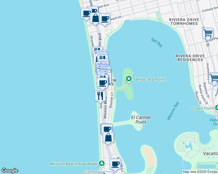map of restaurants, bars, coffee shops, grocery stores, and more near 821 Portsmouth Court in San Diego