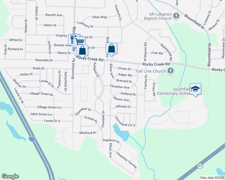 map of restaurants, bars, coffee shops, grocery stores, and more near 4346 Elkan Avenue in Macon