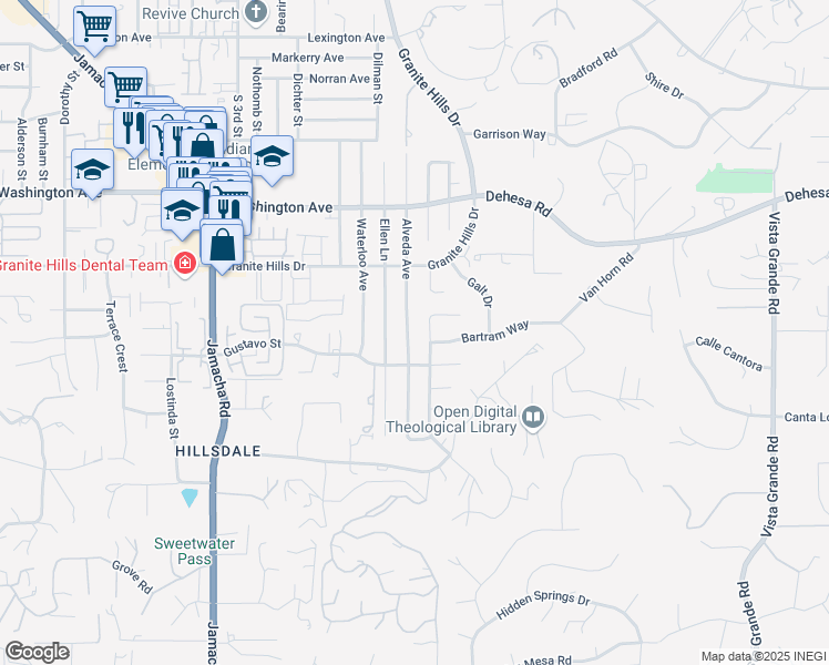 map of restaurants, bars, coffee shops, grocery stores, and more near 941 Alveda Avenue in El Cajon