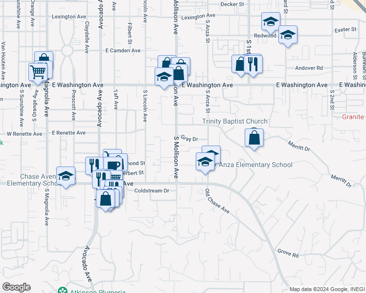 map of restaurants, bars, coffee shops, grocery stores, and more near 957 South Mollison Avenue in El Cajon