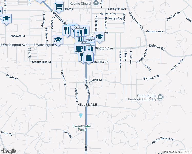 map of restaurants, bars, coffee shops, grocery stores, and more near in El Cajon