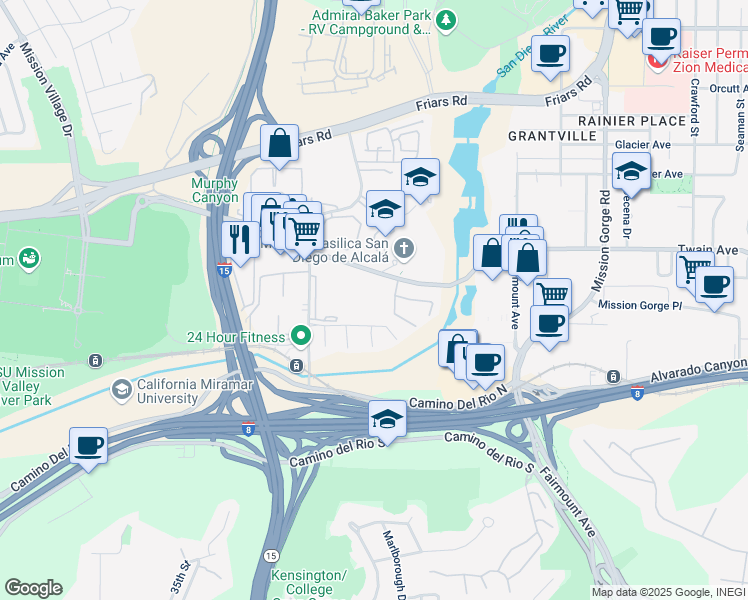 map of restaurants, bars, coffee shops, grocery stores, and more near 10677 Caminito Cascara in San Diego