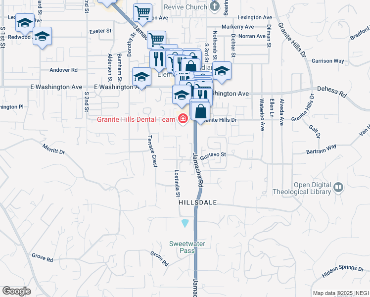 map of restaurants, bars, coffee shops, grocery stores, and more near 1472 Gustavo Street in El Cajon