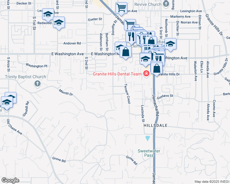 map of restaurants, bars, coffee shops, grocery stores, and more near 1358 Craigmont Street in El Cajon