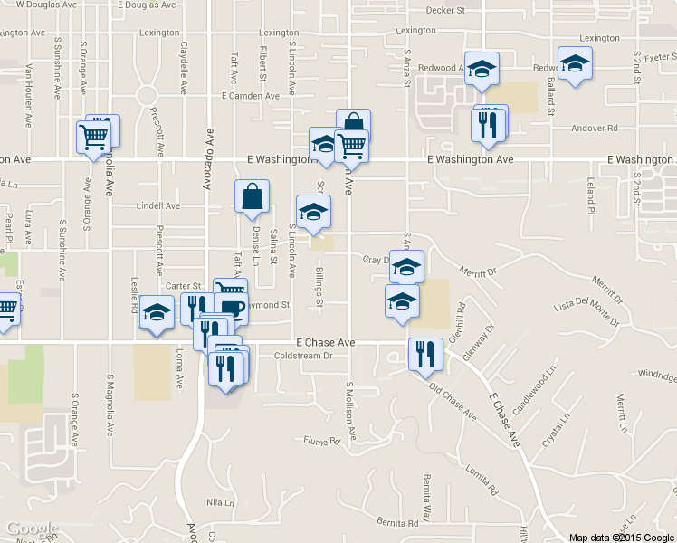map of restaurants, bars, coffee shops, grocery stores, and more near 991 Billings Street in El Cajon