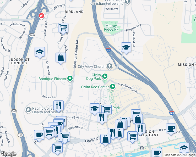 map of restaurants, bars, coffee shops, grocery stores, and more near 2609 Aperture Circle in San Diego