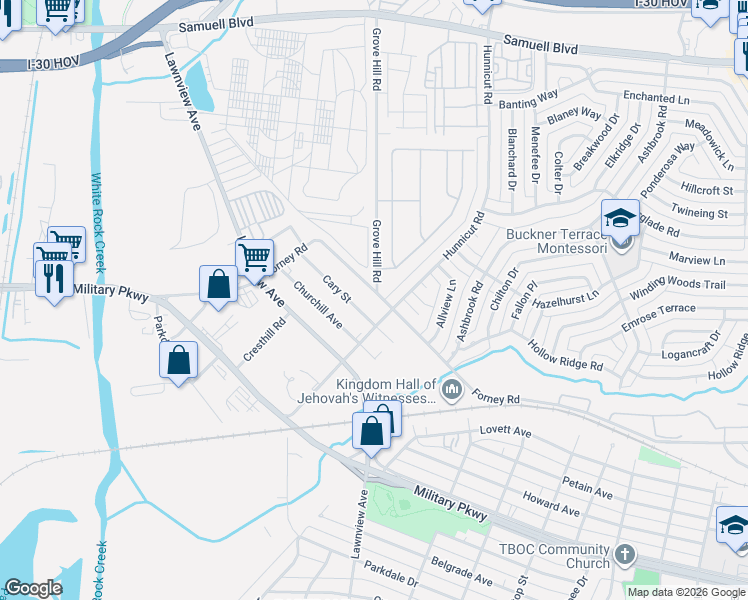 map of restaurants, bars, coffee shops, grocery stores, and more near 5719 Cary Street in Dallas